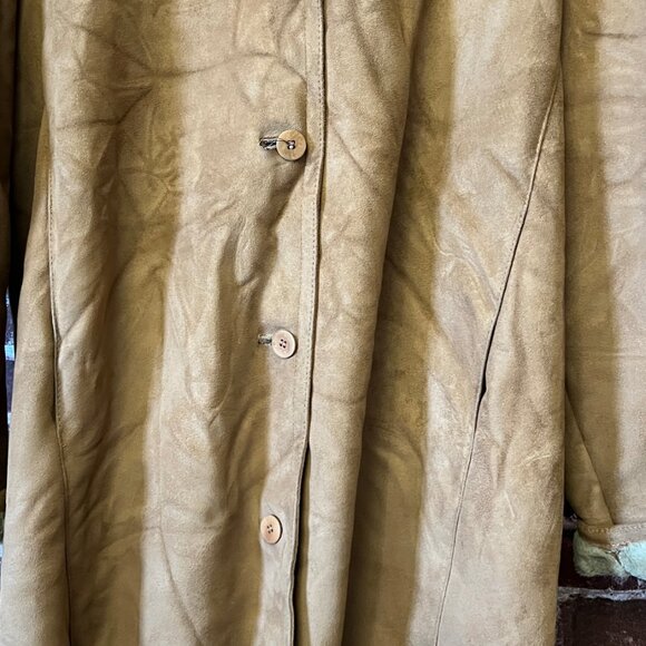 Anne Klein Faux Suede & Shearling Hooded Mid-Length Coat - Camel/Tan - MD - Picture 3 of 12